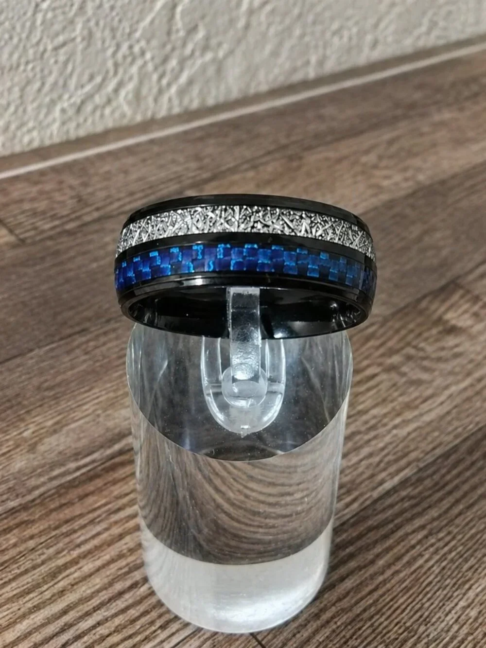 Size 12 Silver/Blue, 8mm Black Stainless-Steel Band